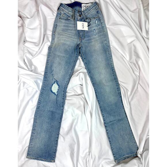 LNDN Landon Denim High Rise Straight Leg Distressed Jeans 36" Waist - Picture 1 of 16